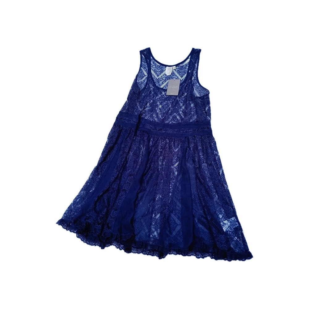 Anthropologie By Eloise Sheer Lace Dress L Navy Blue Grunge Y2K Whimsigoth NEW
